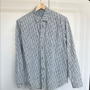 Dior Blue Casual Button Down Shirt with Geometric Print